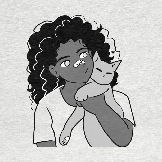 Cute girl holding gray kitten by Mayarart